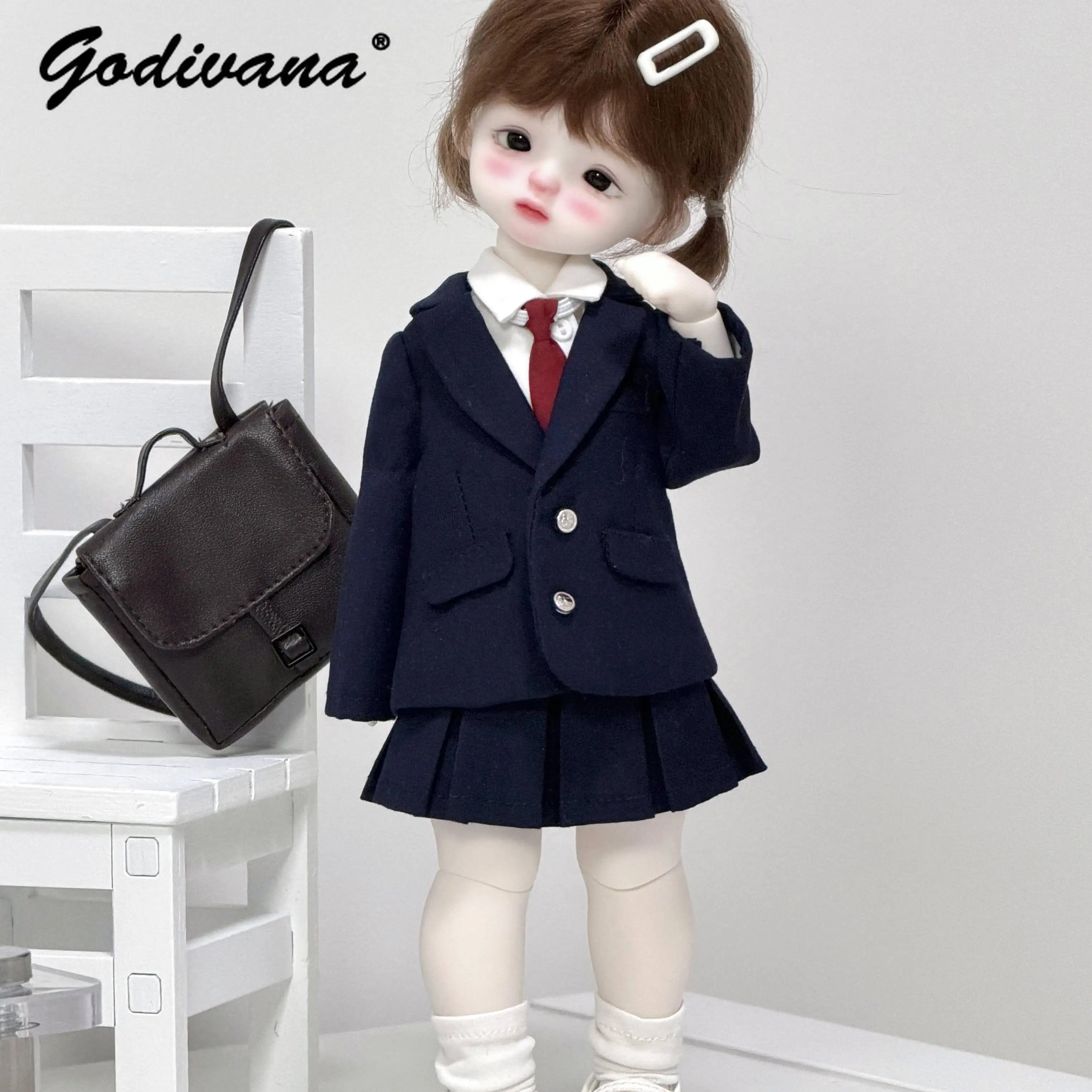 BJD Doll Classic School Uniform Outfit Blazer and Shirt Tie Pleated Skirt 4 Colors Preppy Suit for 1/6 BJD Doll Clothes