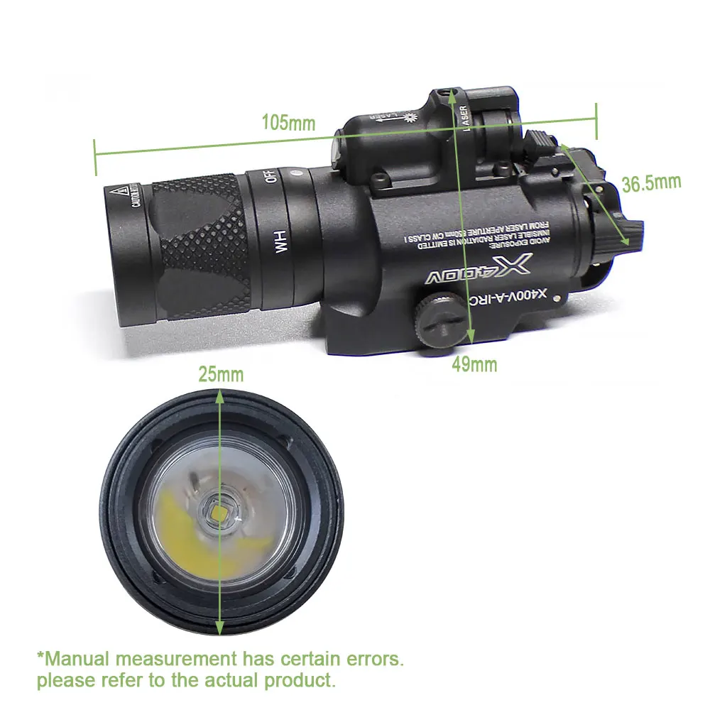 SOTAC Metal X400 X400U X400V IR Scout Light Weapon Hunting Tactical Flashlight Fit 20mm Picatinny Rail