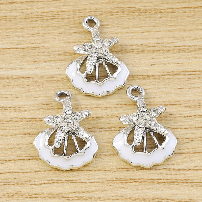 10 Stück 13x17mm Niedliche Emaille-Muschel-Anhänger Kristall-Seestern-Anhänger für Schmuckherstellung Ohrringe Halsketten DIY Bastelzubehör – Detail 5
