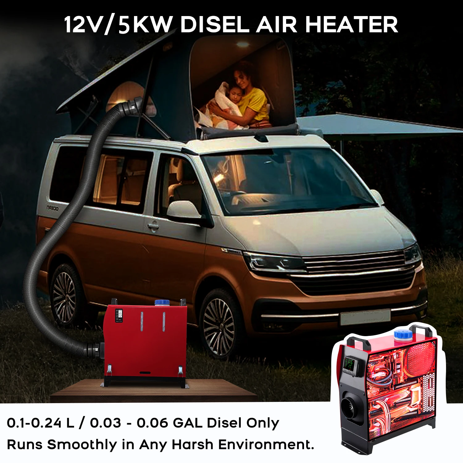 5KW Diesel Heater, Diesel Air Heater All in One 12V, Portable Diesel Heater with LCD Monitor & Remote Control, 5L, for Vehicles