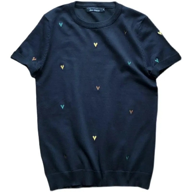 Luxury High-end Embroidery Knit Sweater Mens Short Sleeve Tops Spring Summer T-shirt Design Trendy Pullovers Tees Black Tops New