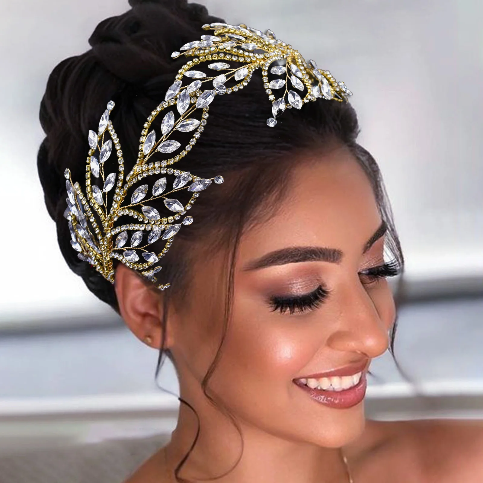 DZ017 Crystal Diadem for Bride Luxury Wedding Headband Rhinestone Pageant Headpiece Woman Head Jewelry Bridal Tiara for Party