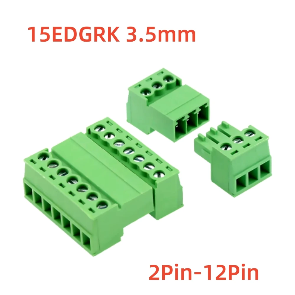 5Sets 2EDGRK 3.5mm 2/3/4/5/6-12 pin right angle screw terminal block connector 3.5MM pitch Plug + Pin Header Socket 15EDGRK