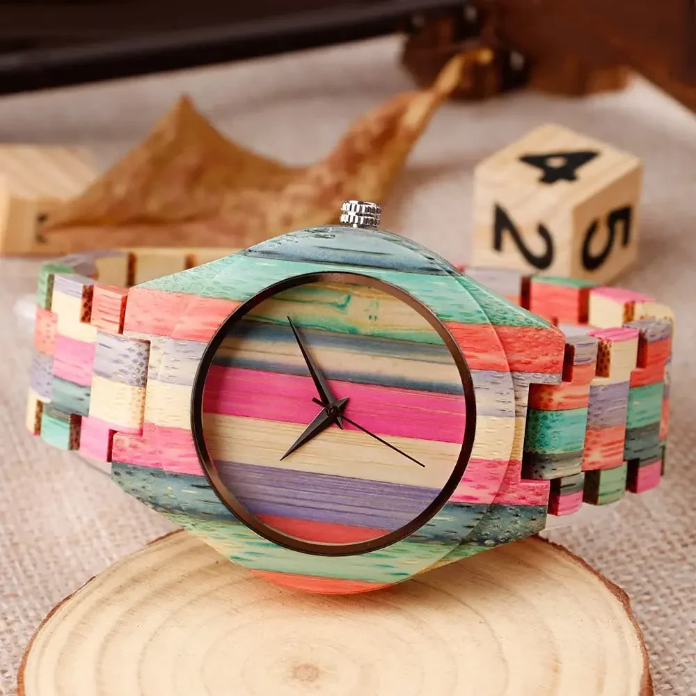 Minimalist Design Style Colorful Wooden Disc Men's Watch Luxury Fashion Trend Men's Accessories Folding Buckle Watch