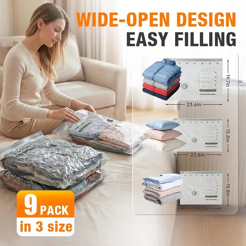 Vacuum Bag for Travel with Rechargeable Air Pump Luggage Clothes Compression Packing Bag Wardrobe Space Saving Quilt Storage Bag