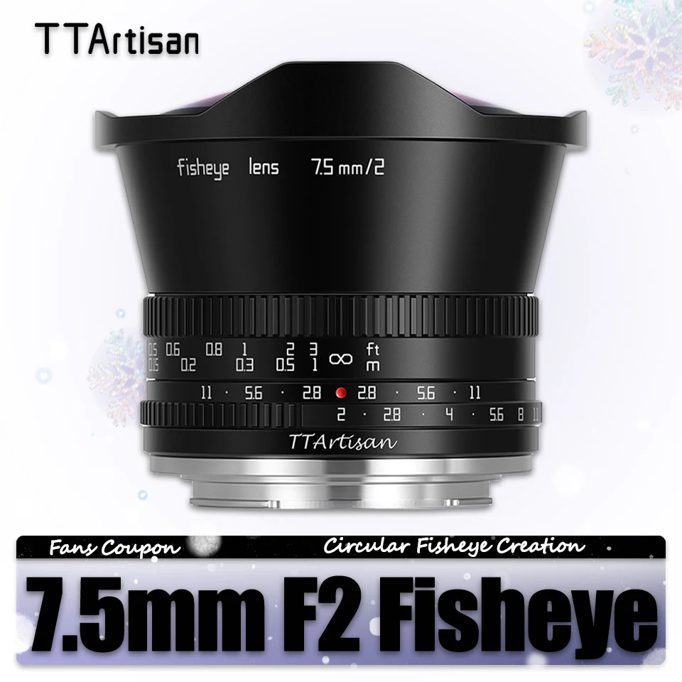 TTArtisan APS-C 7.5mm F2 Fisheye Portrait Photography Mirrorless Camera Lens for Canon M50 Leica T Sigma FP Fuji XS10 Sony A7