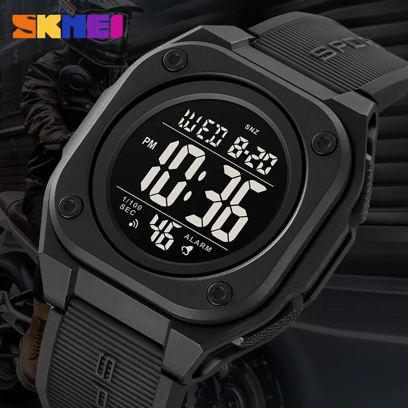 SKMEI Orologio elettronico casual Cronometro Data Settimana 5Bar Orologio da polso impermeabile Conto alla rovescia a luce LED Digitale per uomo Donna Orologi