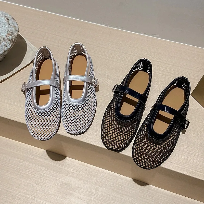 Woven Hollow-Out Shallow Small Flats Soft Sole Summer New Style This Year Trendy Mesh Breathable Black Flat Women’s Shoes
