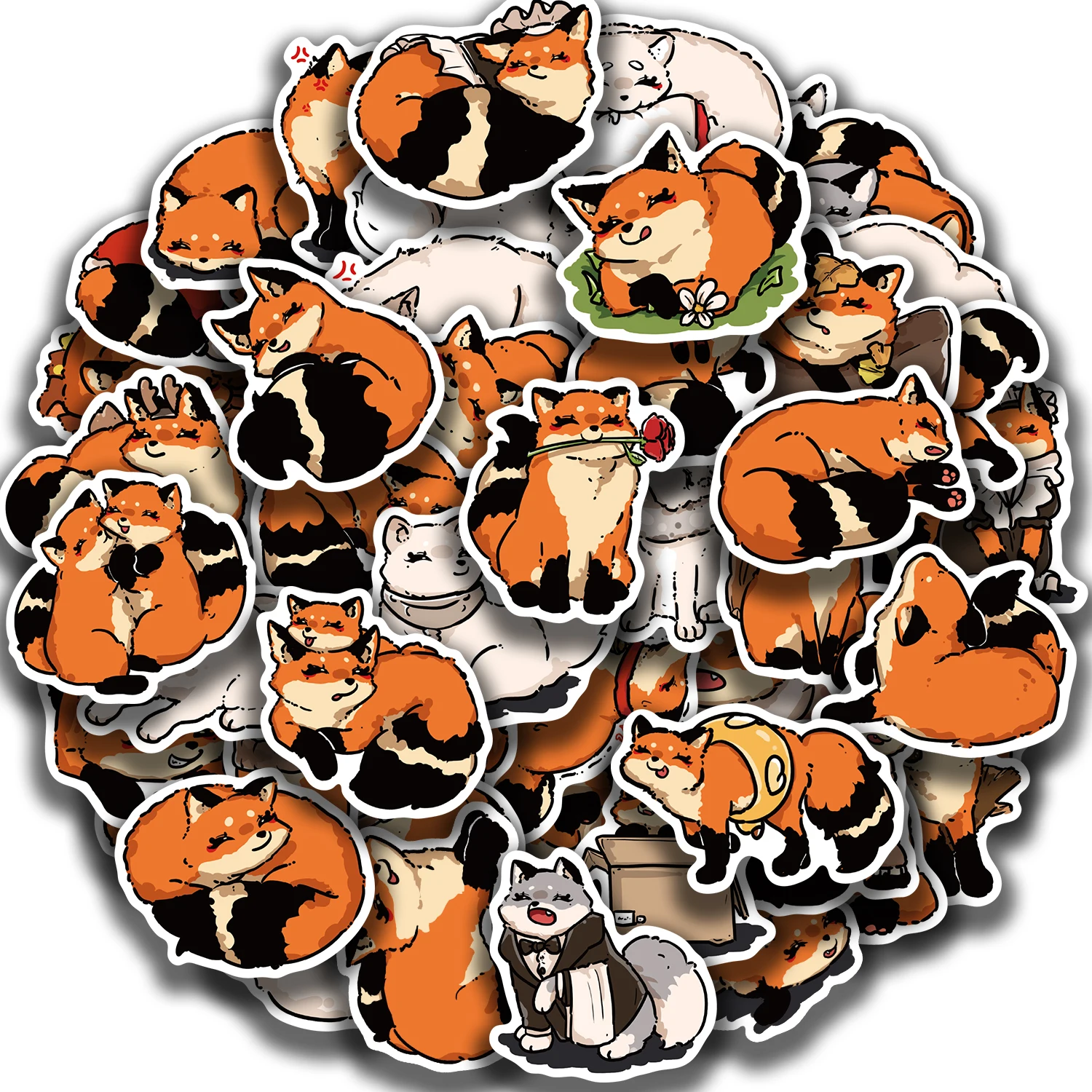 50pcs Cute Cartoon Animals Fox Graffiti Stickers For Laptop Water Bottle Luggage Notebook Phone Waterproof Graffiti Vinyl Decals