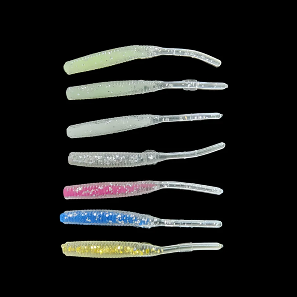 MUKUN Einzelne Nadel Schwanz Wurm Micro 48mm 0,42g Angeln Köder Ajing Kleine Rockfish Silikon Isca Künstliche Köder leuchtende Jig 12pc – Detail 1