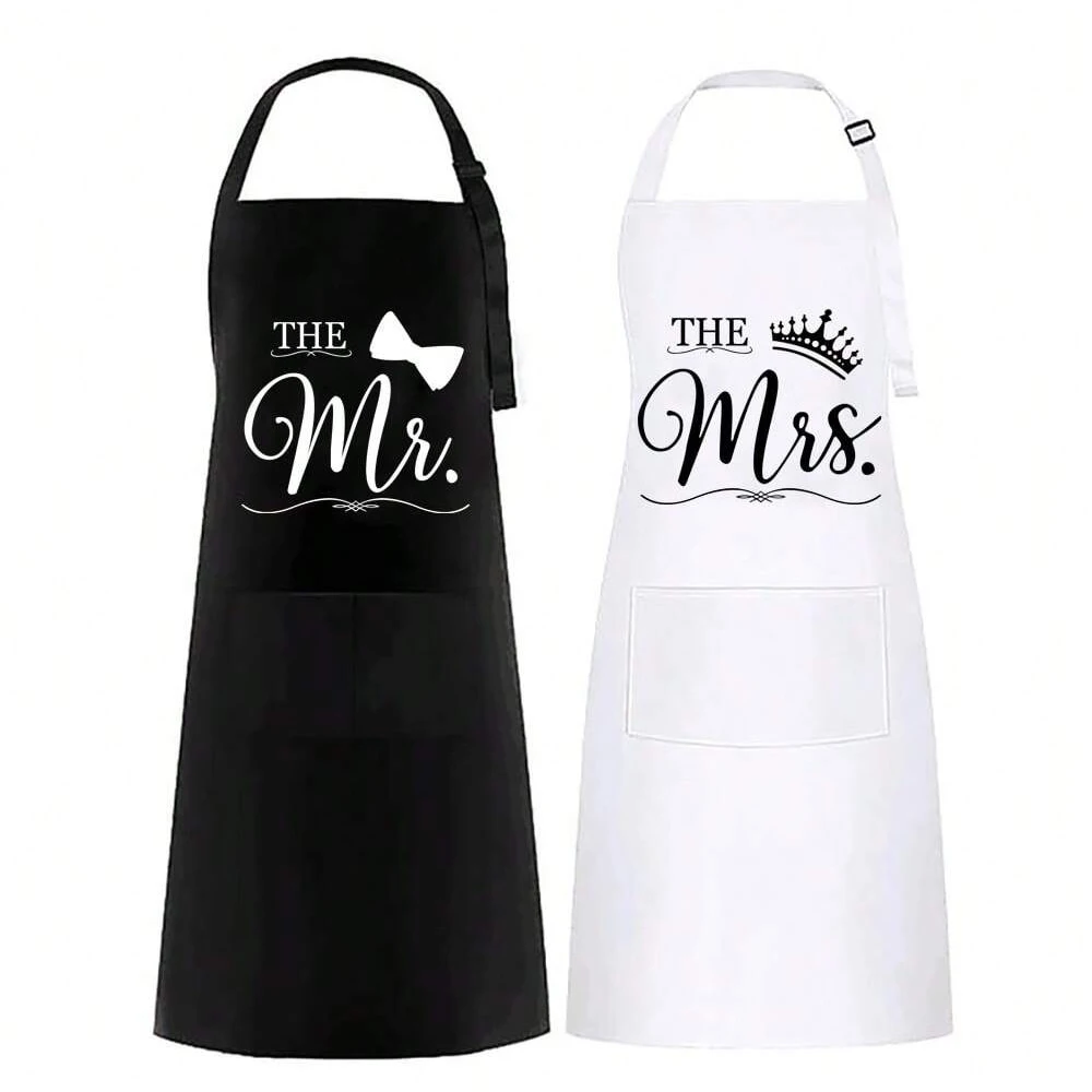 Mr and Mrs Apron Set Bride Groom Newlywed Couple Wedding Bridal Shower Anniversary Christmas Housewarming New Home Gift present