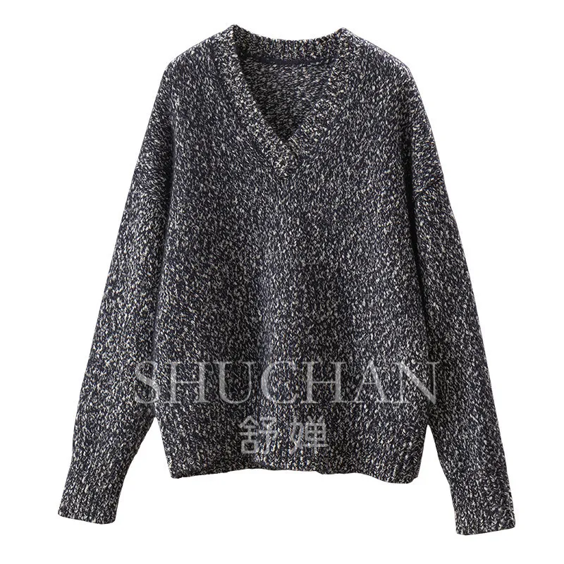 680g Pullover Woman Winter Warm Yarn 100% Cashmere V-neck Long-sleeved Sweater Women's 70B3
