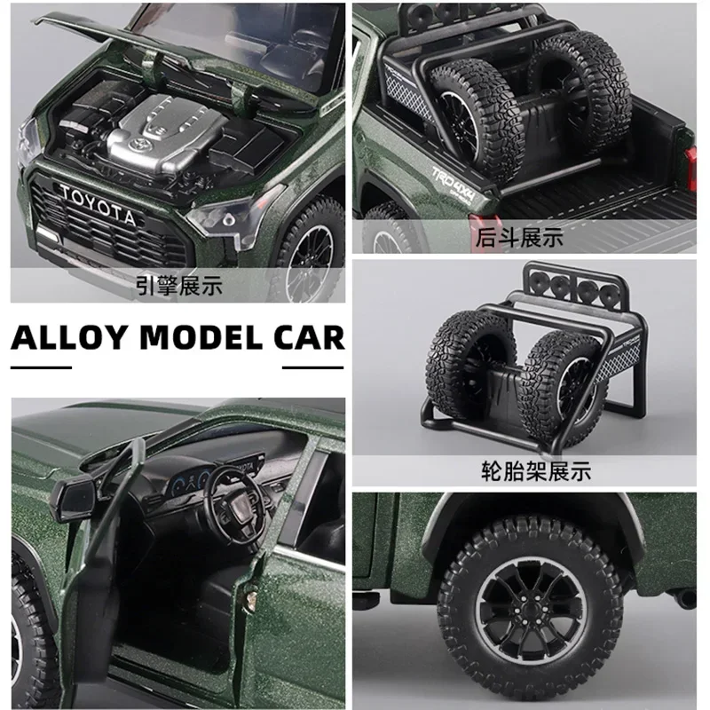 Large 1/24 Toyota Tundra SUV Model Car Diecast Miniature Metal Car Off-Road Vehicle Collection Sound Light Children Toy For Kids