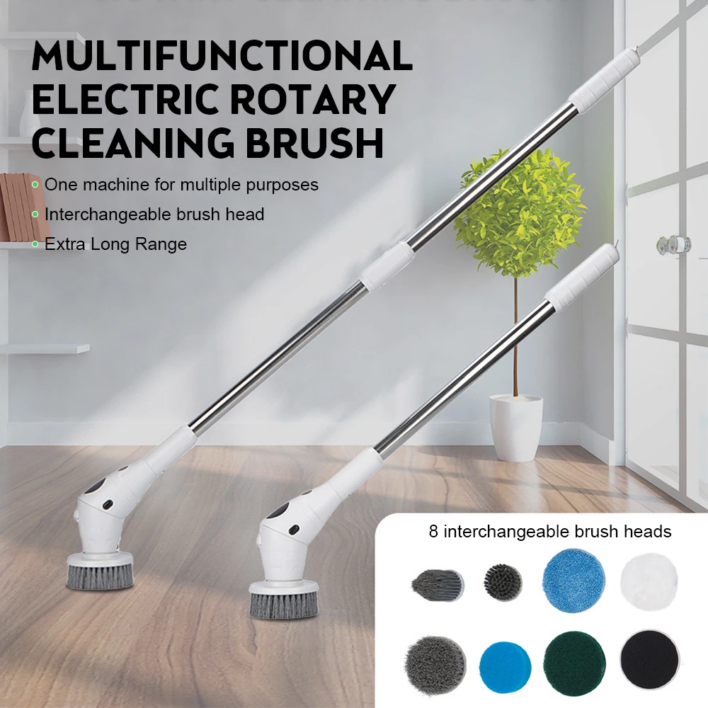 Electric Spin Scrubber IP5 Waterproof 3 Speeds Digital Display Cordless Scrubber Cleaning Brush with 8 Replaceable Brush Heads