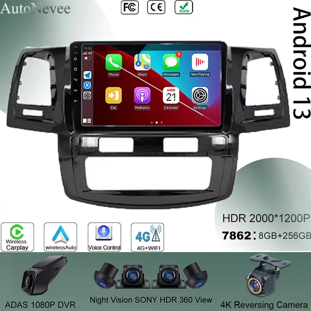 

Android 13 для Toyota Fortuner 1 AN50 AN60 HILUX Revo Vigo 2008-2014 мультимедийный плеер GPS-навигация BT WIFI стерео без 2din DVD