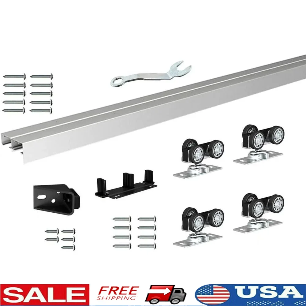 

DIY Sliding Door Hardware Kit 60 Inch Bypass Track 2 Door System Heavy Duty Adjustable Hangers Complete Installation Accessories