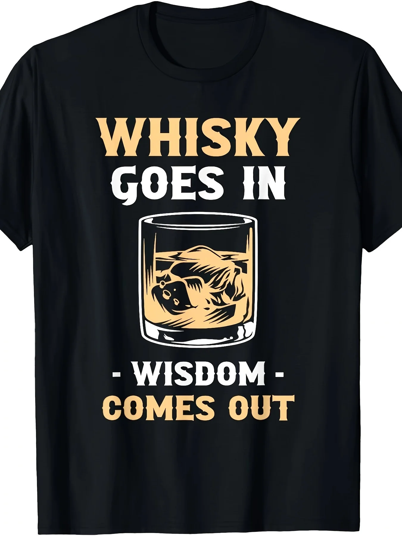 Whisky Drinking Humor T-shirt Vintage Western Font Whiskey Glass Print Tee Bourbon Lover Gift for Men Casual Short Sleeve Tops