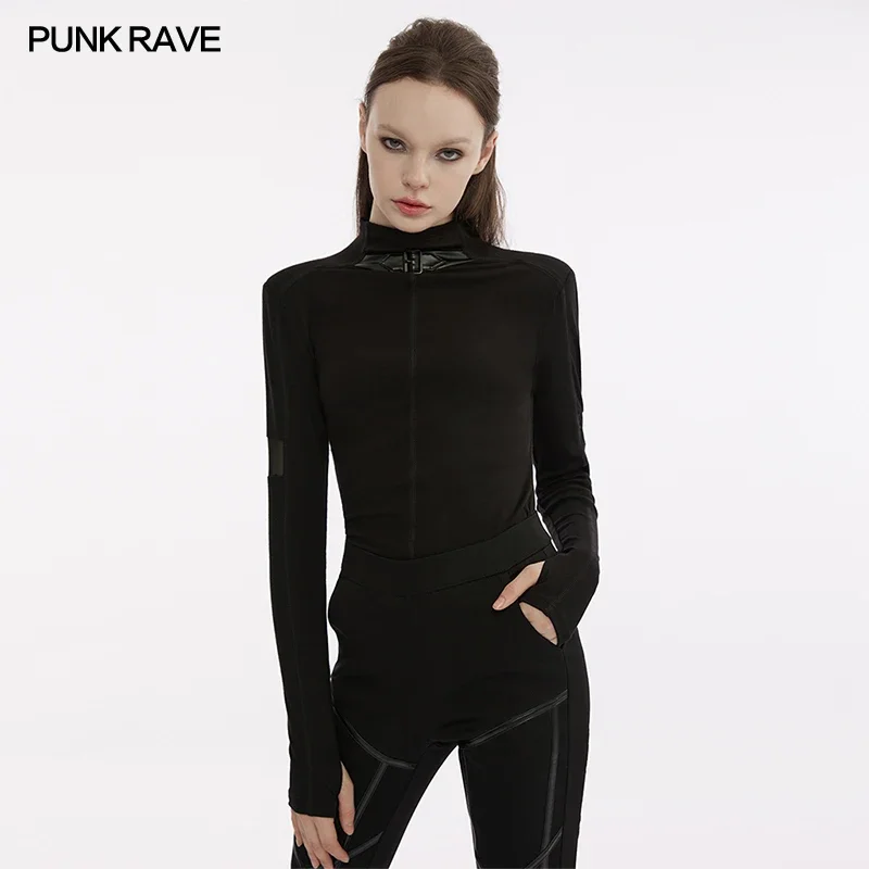 

Женская футболка PUNK RAVE в стиле панк Techwear, универсальная базовая футболка с длинными рукавами, готические повседневные персонализированные топы, женская одежда, осень