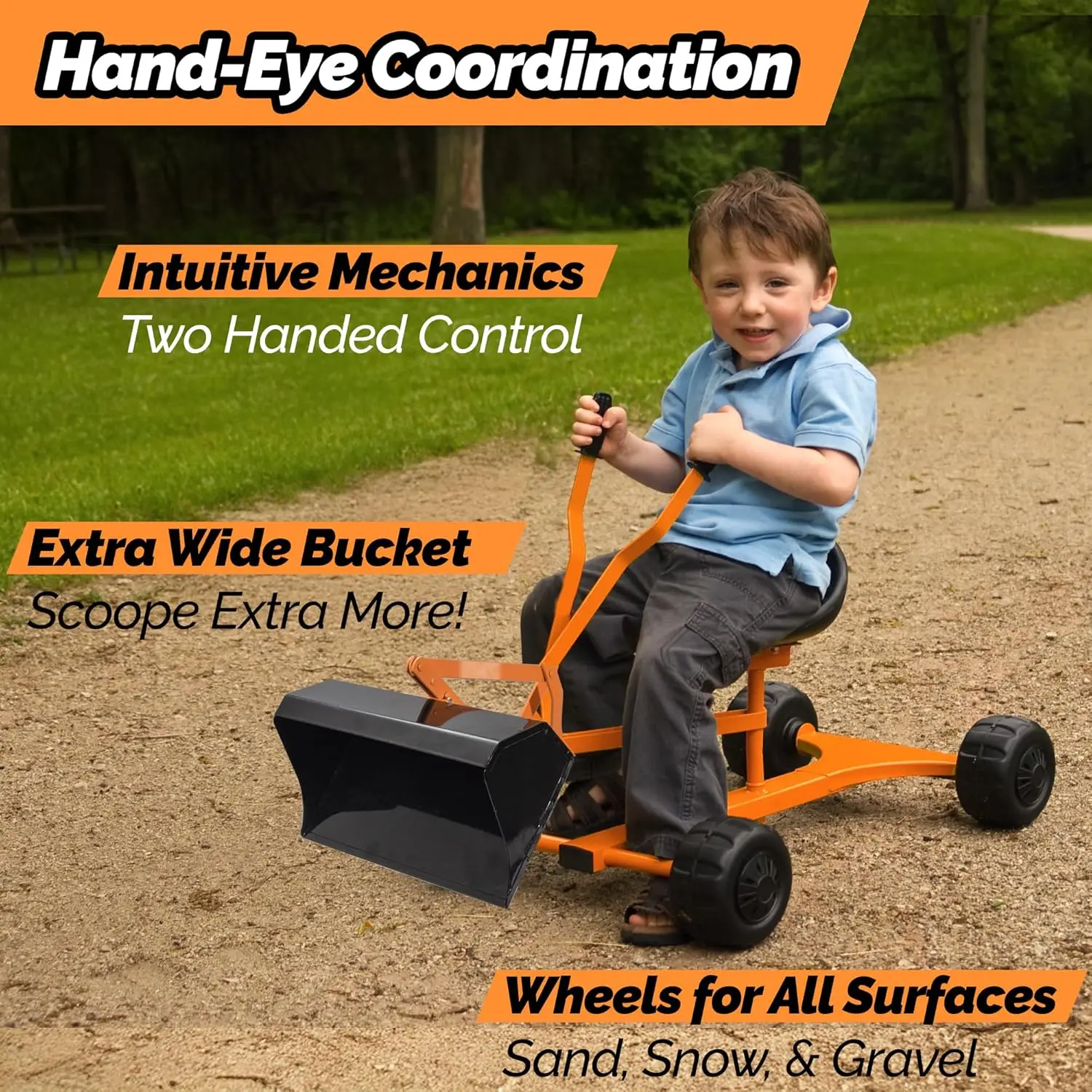 Excavadora de arena de Metal Original para niños, excavadora con asiento de 360 °, diseño de cubo Extra ancho patentado por EE. UU.