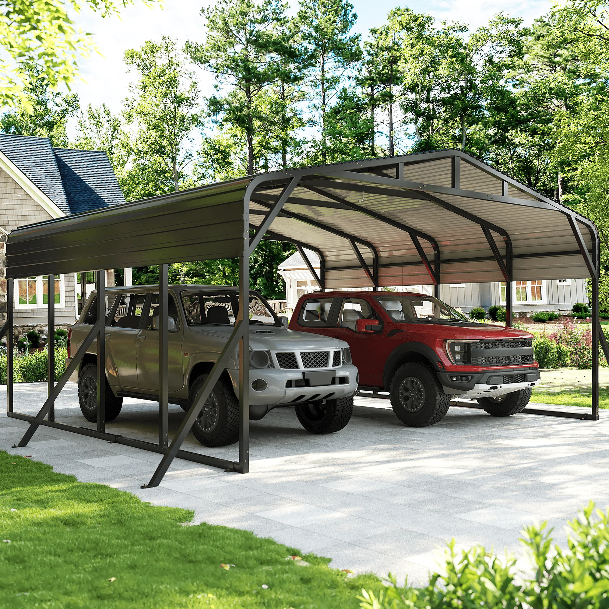 20x20FT Metal Carport w/ Enhanced Base Outdoor Heavy Duty Garage Galvanized Car Shelter for Graden Patio