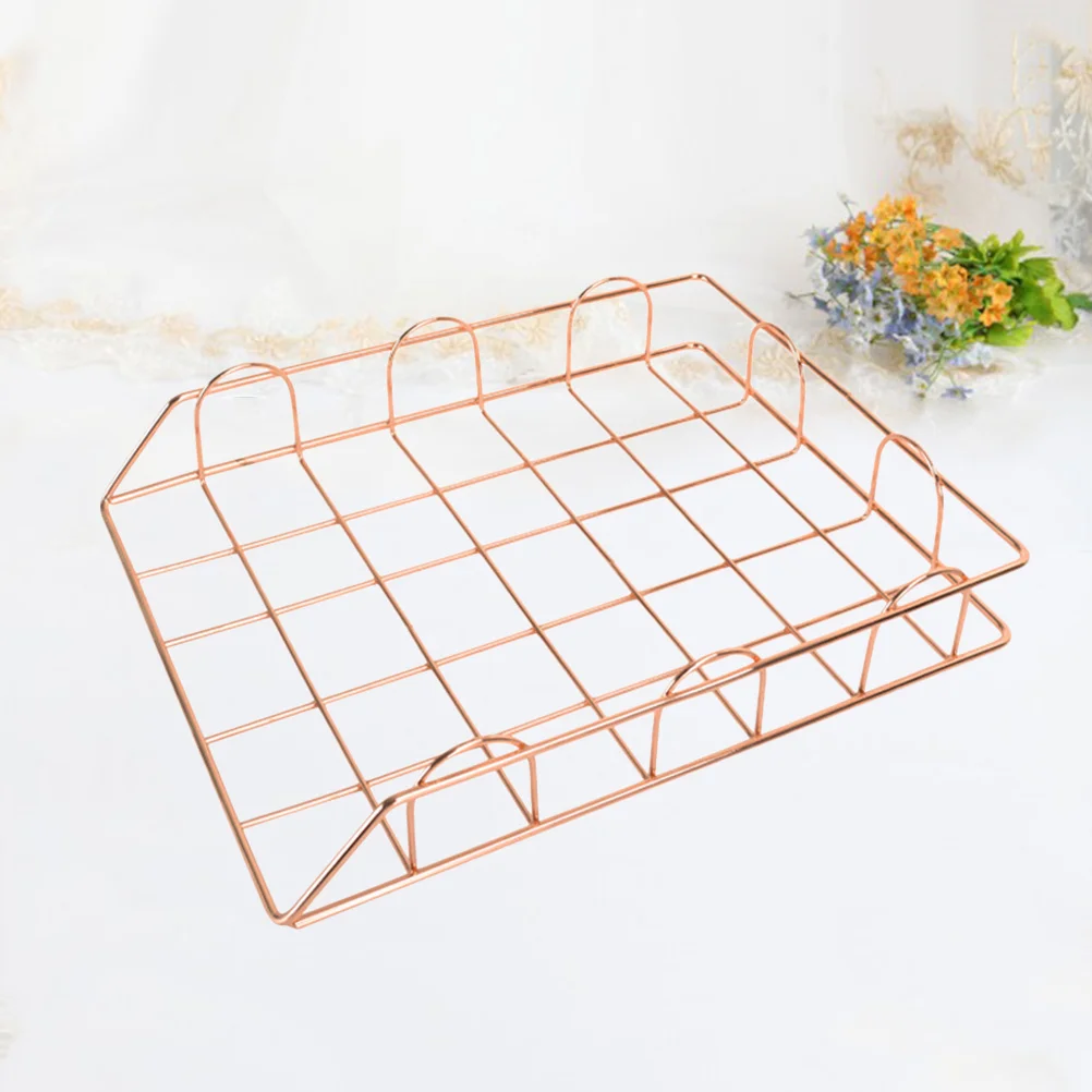 

Desktop Document Storage Rack Iron File Organizer Basket for Study Table Golden Space-Saving Paper Holder Accessory