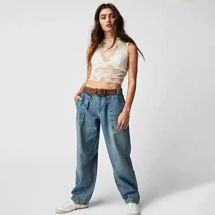 

High Waist Straight Leg And Wide Leg Pants Commuter Style Water Washed Unisex Black Jeans mid Stretch Winter Collection