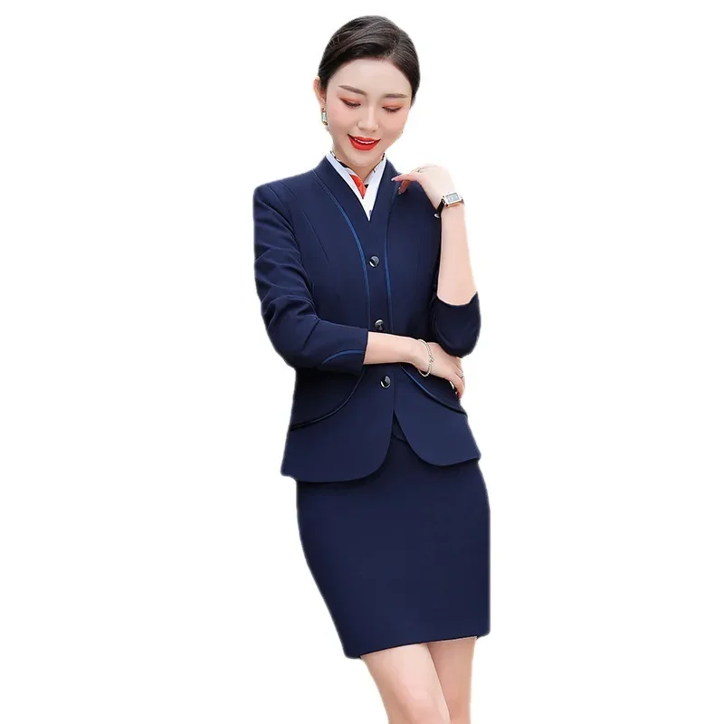 

Professional Women Blazer Skirt Suit High-Speed Rail Stewardess College Student Fitness Performance Uniform Occupation Overalls