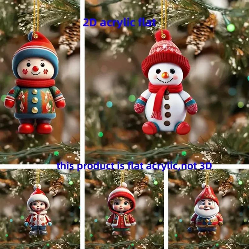 1PC 2D Acrylic Cartoon Christmas Snowman Figurines Christmas Tree Pendant Home Garden Party Decoration Supplies