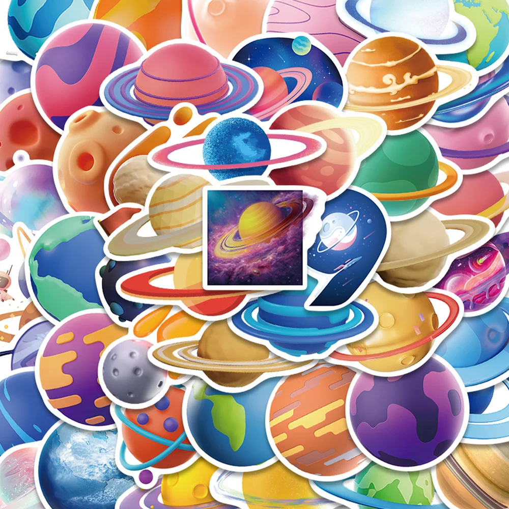 50pcs Cartoon Planet Sticker Funny Cool Decal For Diary Fridge Backpack Envelope Magazine Decoration Sticker Student Reward