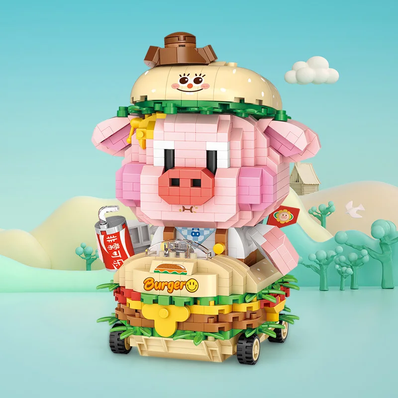 Cute Hamburg Pig Honey Pig Canned Piglet Noodles Strawberry Piglet Building Block DIY Diamond Animal Assembly Toy For Kids Gift