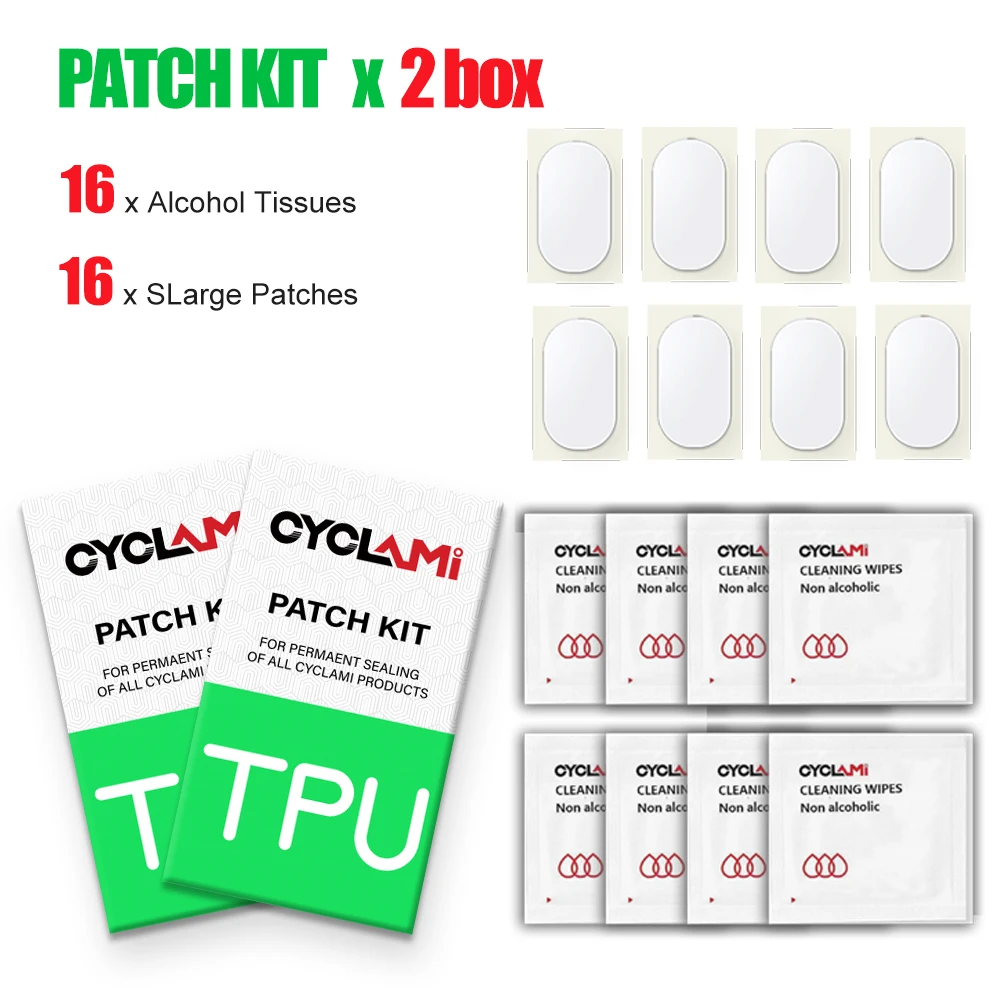 CYCLami Fahrrad-Innenschlauch, Reifen-Patch, Patch-Werkzeuge, Reparaturset, 8-teilig, Rennrad, MTB, Faltrad, TPU-Material, leistungsstark, kleberfrei