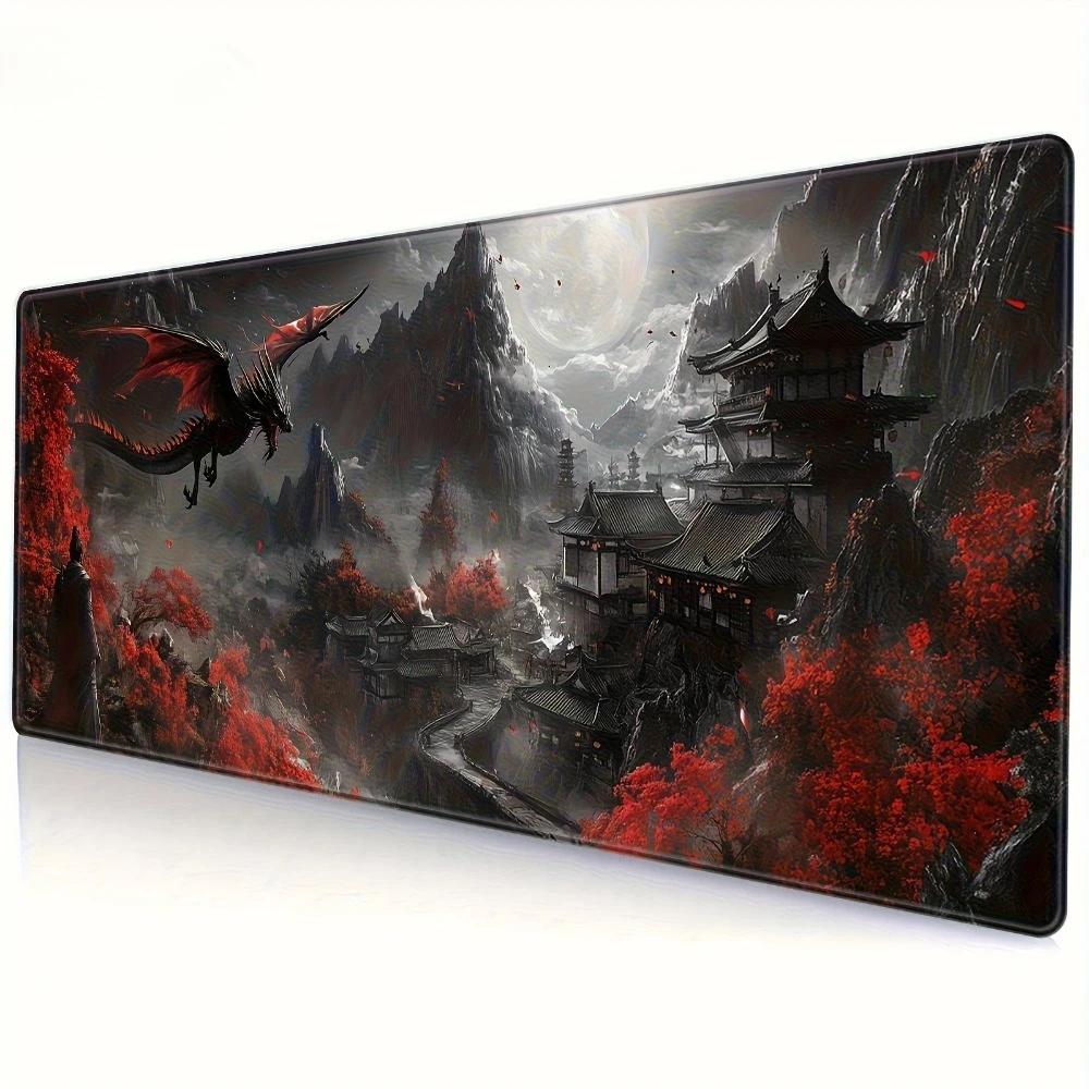 Anti-slip gaming office computer mouse pad compatible with PC/laptop - Thick rubber base with dragon pattern design, precision