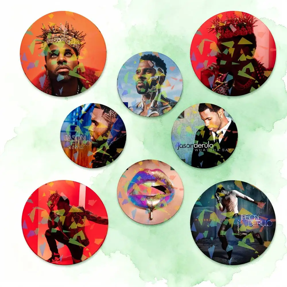 Singer Jason Derulo Nu King Round Badge Lapel Pins for Backpacks Briefcase Laser Brooch Clothes Gifts