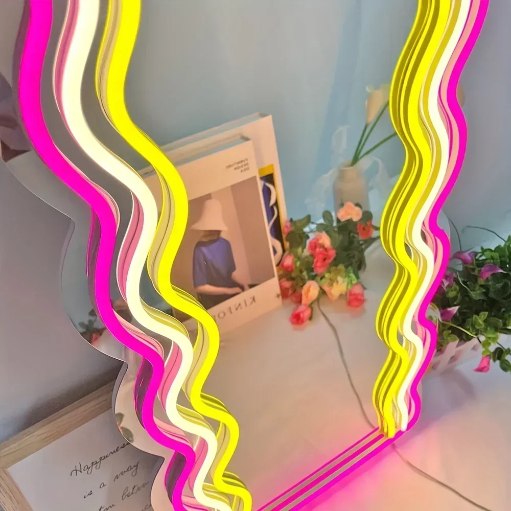 Irregular Mirror Neon Sign For Wall Decor LED Neon Lights For Home Bedroom Decor Neon Light Signs For Party KTV Bar Decor Gifts