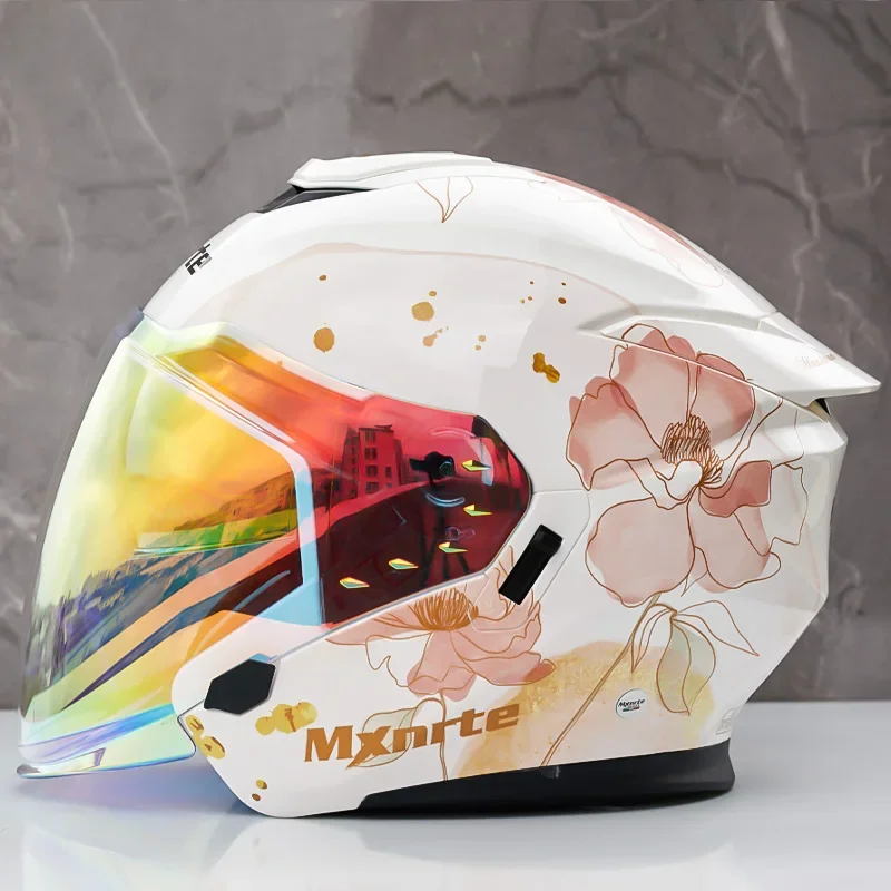 عدسة مزدوجة نصف خوذة Mxnrte لوتس دراجة نارية خوذة على الطرق الوعرة خوذة أمان DOT المعتمدة كاسكو نتوء (غطاء) الرجال والنساء