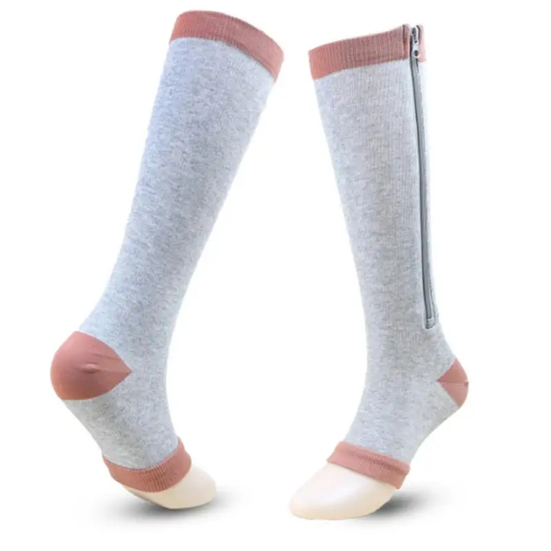 1 Pair Zipper Compression Socks Women Men Pain Relief Stretchy Stockings Compression Sports Socks Support Open Toe