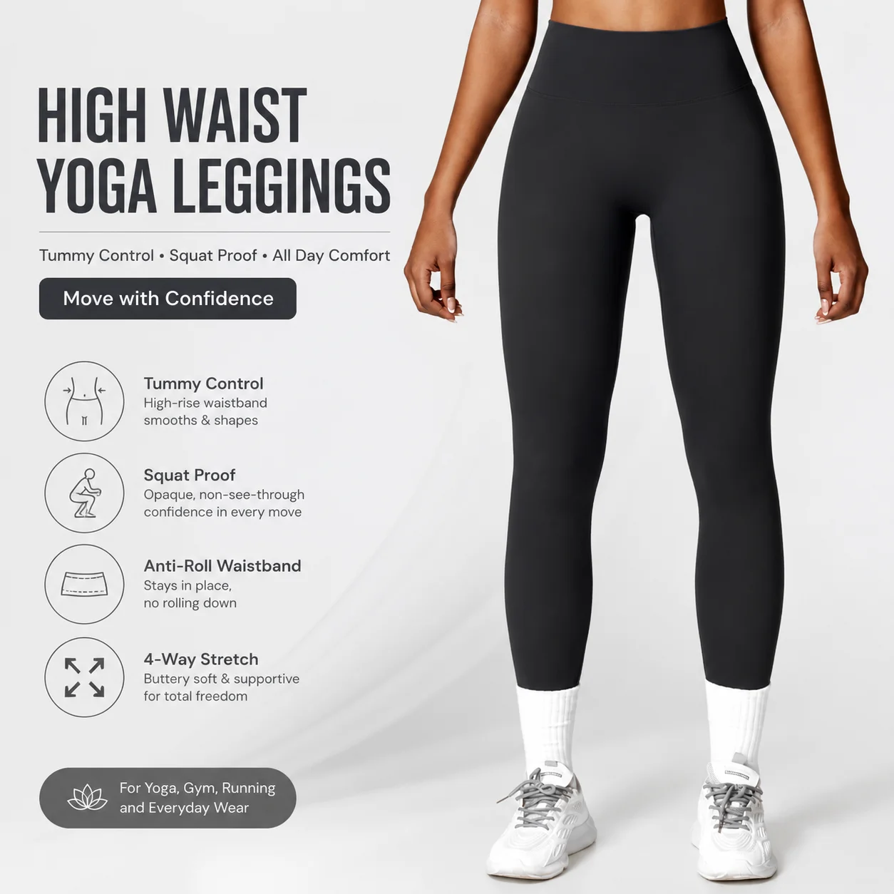 Women's High Waist Sports Leggings, Tummy Control Yoga Pants, Slimming Gym Tights, Workout Running Leggings
