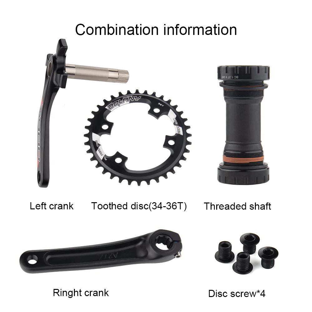 BOLANY Bicycle Crankset Chainwheel  96BCD Aluminum Alloy With Bottom 170mm MTB Crank Black 34T 36T CNC Bike Parts Accessories