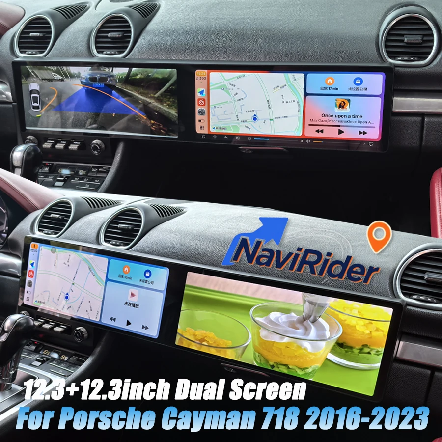 

24.6" Dual Screen Android Multimedia Player For Porsche Cayman 718 2016-2023 Stereo Carplay Navigation 4G WiFi Stereo GPS Auto