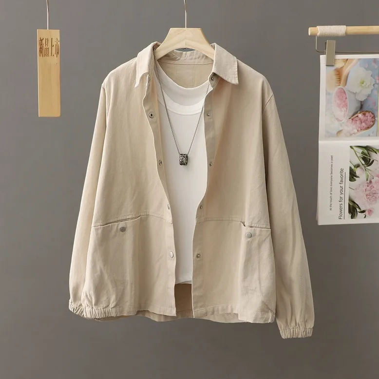 

Loose Fit Retro Women's Jaet Large Size irt Collar Outerwear Autumn Seasonal Casual Sle Long Sve Cotton Single Piece
