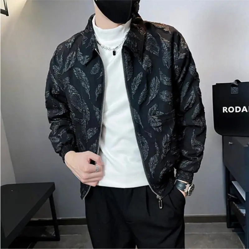 High Quality Printed Leather Jacket for Men Autumn Winter Lapel Motorcycle Bike Jacket Streetwear Social Casua Business Coats