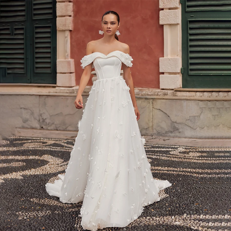 

Customized Off Shoulder Cap Sleeves A-line Wedding Dress Backless Zipper Custom Made Bride Dress vestido de noiva