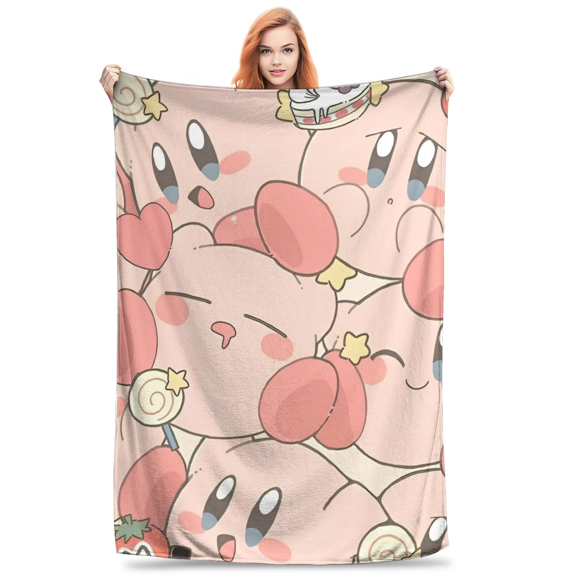 Cute Kawaii K-irby Flannel Blankets Cartoon Vintage Throw Blankets for Bed Sofa Couch 150*125cm Bedspreads