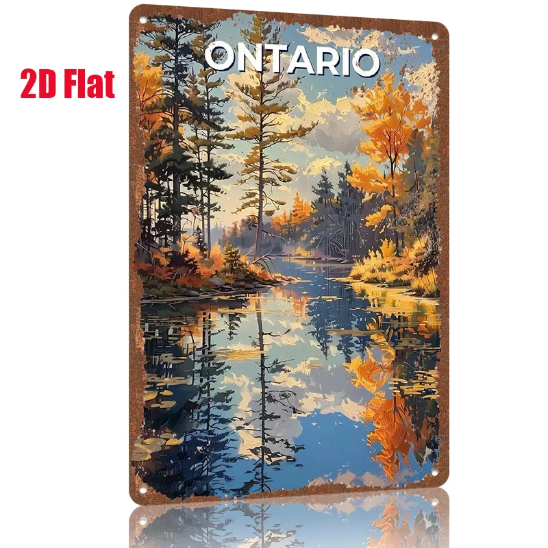 2D Flat - 1pc 2D[Flat] Metal Sign [Retro Tin Painting]8X12 Inches/20X30 Cm, Depicting The Autumn Lakeside Scenery of Ontario, wi