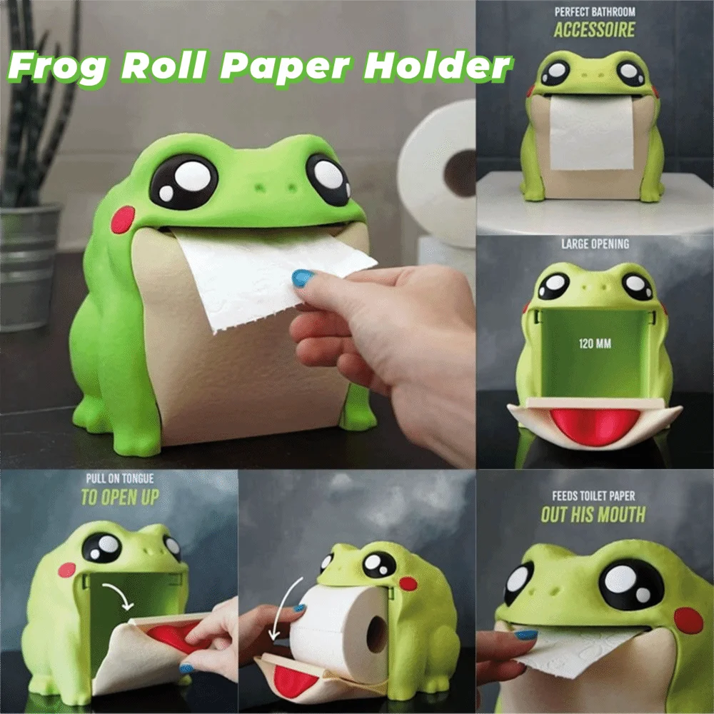 

Большой открывающийся держатель для туалетной бумаги в виде лягушки, 3D-печать, забавный диспенсер для рулонной бумаги с большим ртом, экономия места, откидной живот