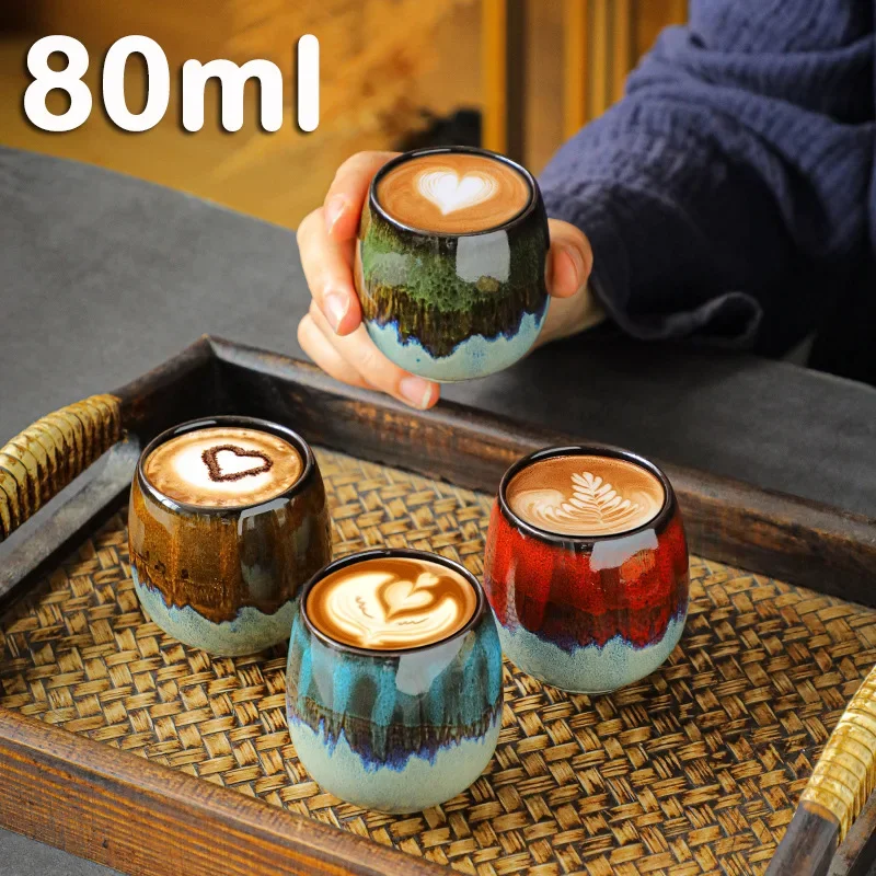 Small 80ml Coarse Ceramic Espresso Mug Shot Cup Fambe Color Matching Italian Coffee Teacup Home Office Kungfu Tea Ware Holiday