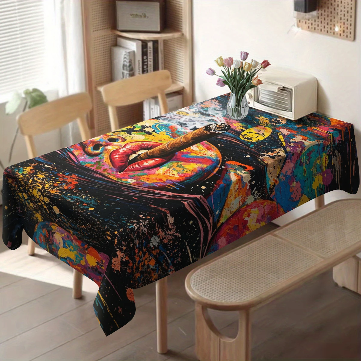 Abstract Line Art Pattern Polyester Tablecloth - Decorative Dining Table Cover, Simple Stylish Table Linen for Daily Home Use