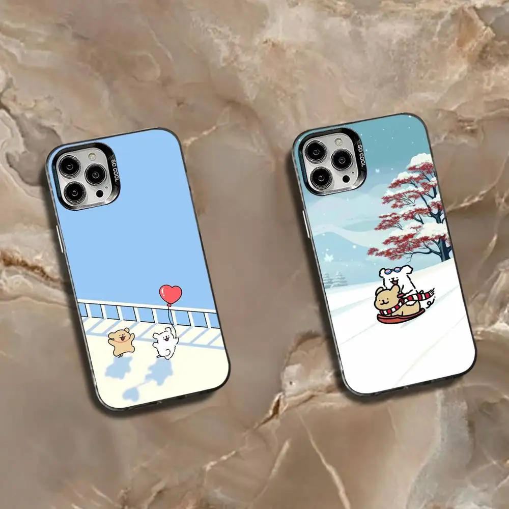 

Cute L-Line Dog C-Couple Phone Case For iPhone 16,15,14,13,12,11,Mini,Pro,SE,MAX White Matte Shockproof Cover