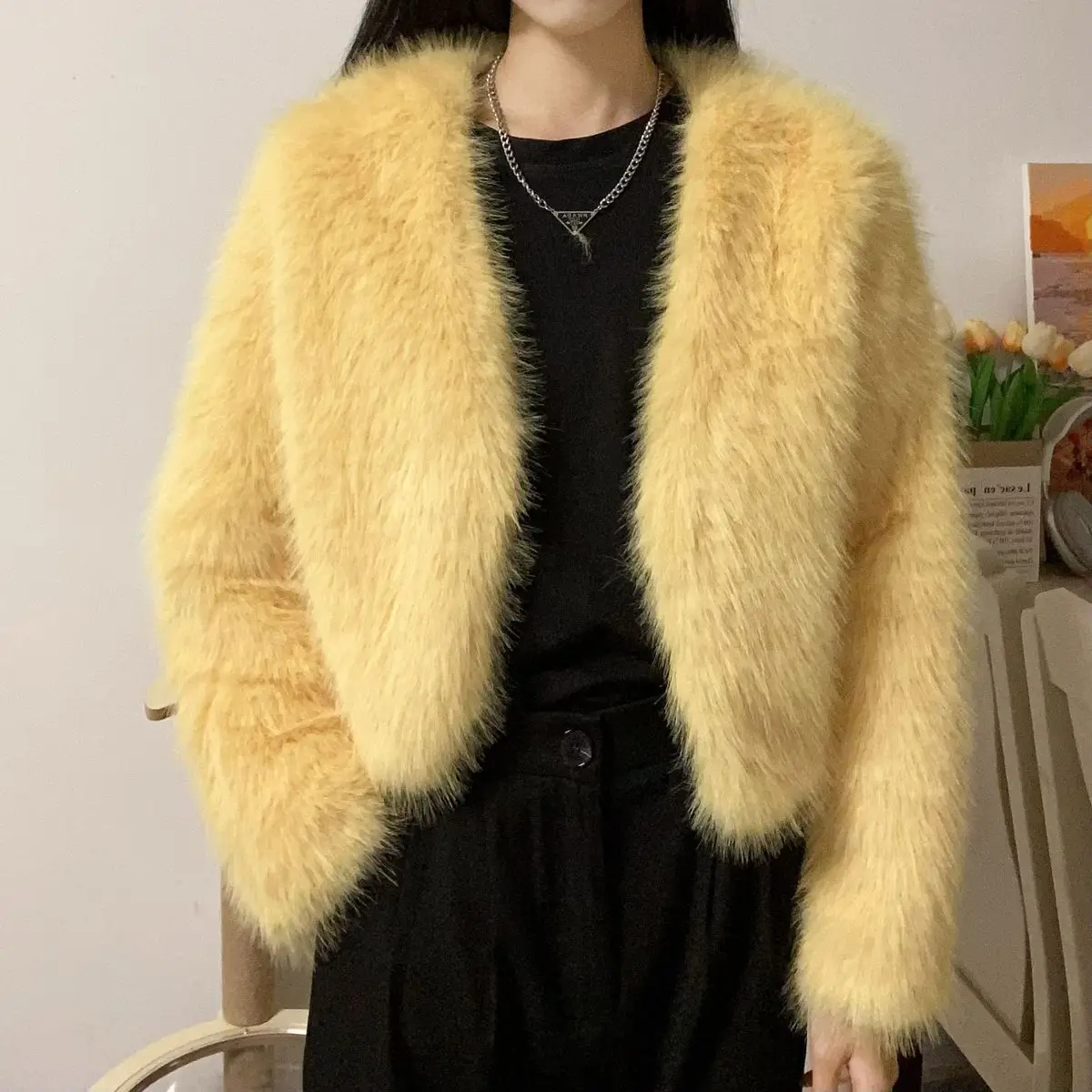 

Женская уличная куртка для девочек на осень и зиму, модная куртка из искусственного лисьего меха, повседневное пальто из искусственного меха с круглым вырезом, шикарная теплая верхняя одежда, куртка, топ