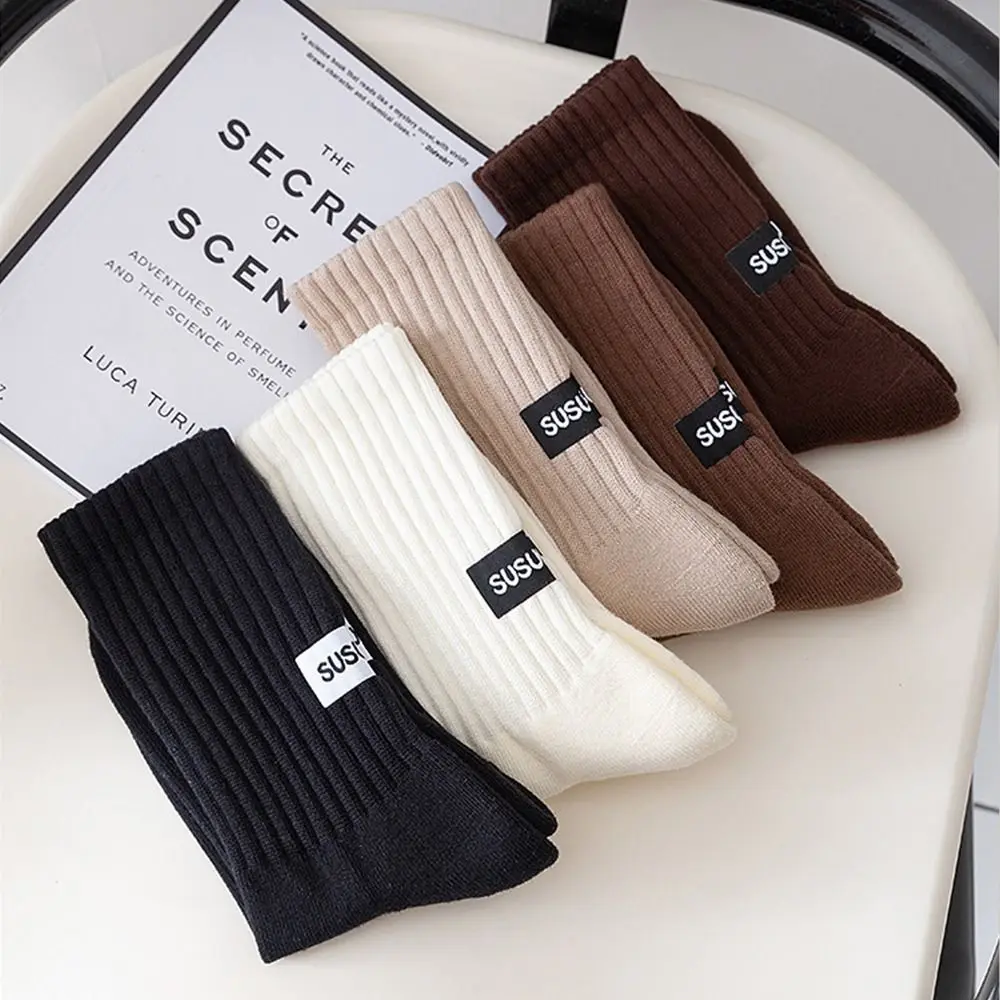 

Fashion Middle Tube Mid-Tube Socks Knitted Keep Warm Snow Boot Socks Heel Furry Label Solid Color Women Socks for Autumn